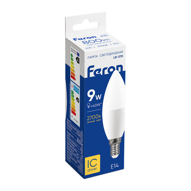 Лампа светодиодная Feron LB-570 Свеча E14 9W 2700K — фото 5