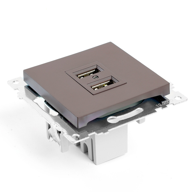 Розетка 2-местная USB (механизм), STEKKER GLS10-7115-04, 250V, 2,4А, серия Катрин, шоколад 49027 — фото 7