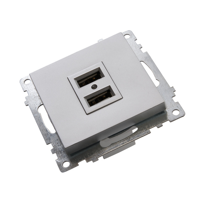 Розетка 2-местная USB (механизм), STEKKER GLS10-7115-03, 250V, 2,4А, серия Катрин, серебро 39588 — фото 6