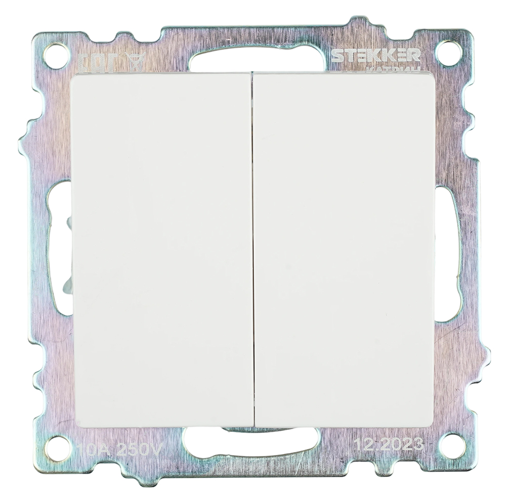 Переключатель 2-клавишный (механизм), STEKKER GLS10-7105-01, 250В, 10А, серия Катрин, белый 49166