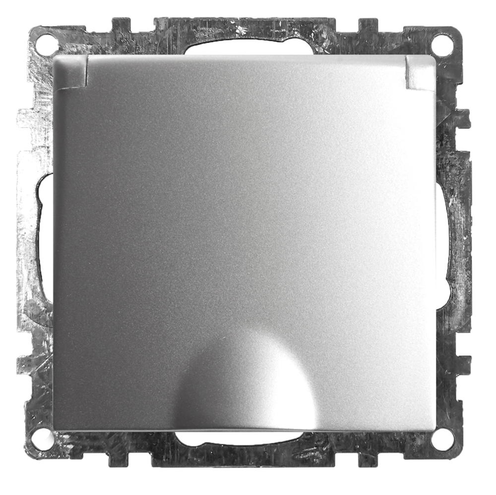 Розетка 1-местная с/з с крышкой (механизм), STEKKER GLS16-7112-03, 250V, 16А с защитной шторкой, серия Катрин, серебро 39580