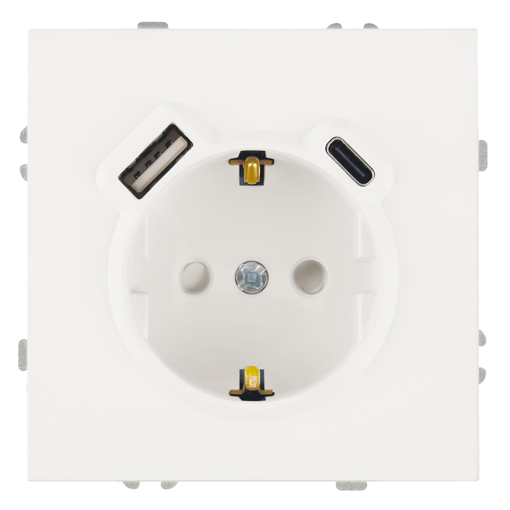 Розетка 1-местная, с заземлением, USB Type-C (механизм), STEKKER, 250В, 16А, 20Вт, серия Эмили, белый фарфор, Soft Touch 50217