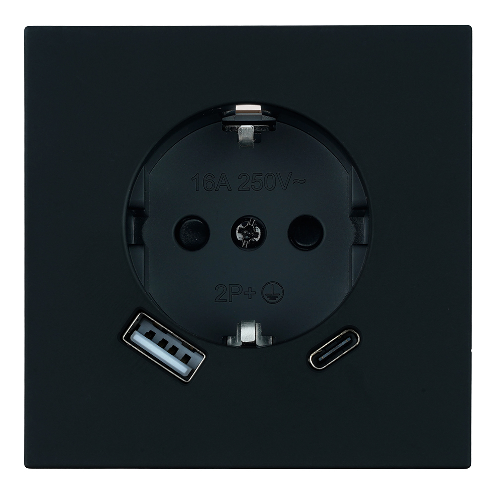 Розетка 1-местная з/ш с/з 16А USB Type-C (механизм), STEKKER, 250В, 20Вт, серия Мия, , 50452