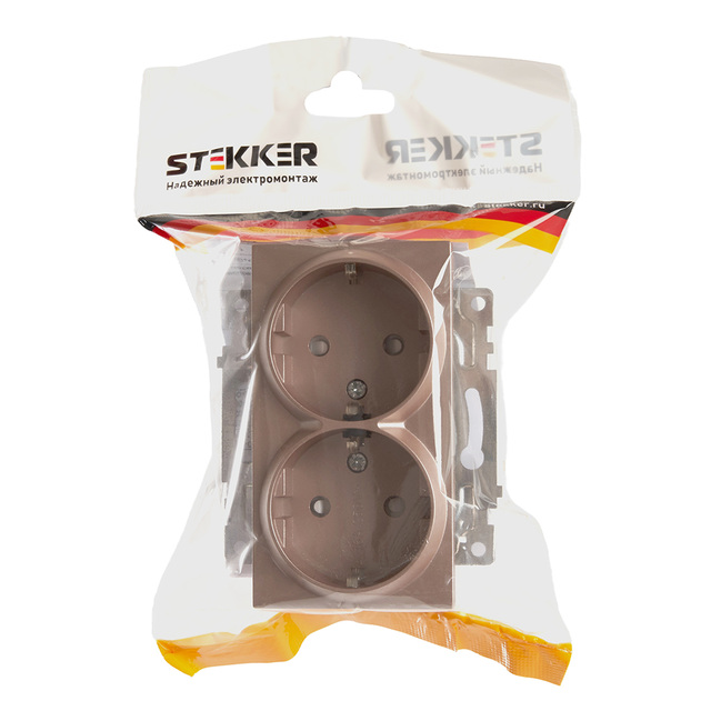 Розетка 2-местная с/з (механизм), STEKKER GLS16-7114-02, 250V, 16А с защитной шторкой, серия Катрин, шампань 39598 — фото 5