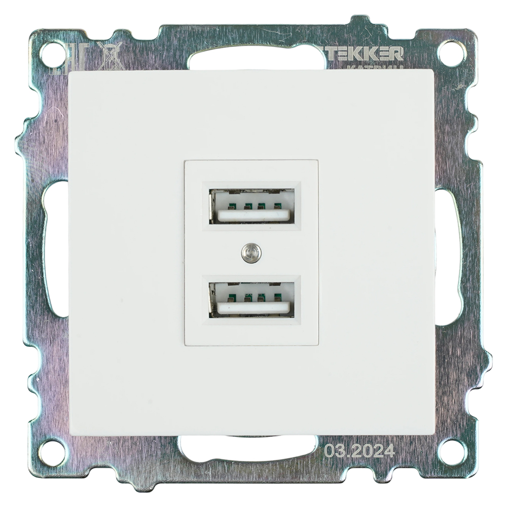 Розетка 2-местная USB (механизм), STEKKER GLS10-7115-01, 250V, 2,4А, серия Катрин, белый 39686