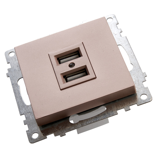 Розетка 2-местная USB (механизм), STEKKER GLS10-7115-02, 250V, 2,4А, серия Катрин, шампань 39602 — фото 2