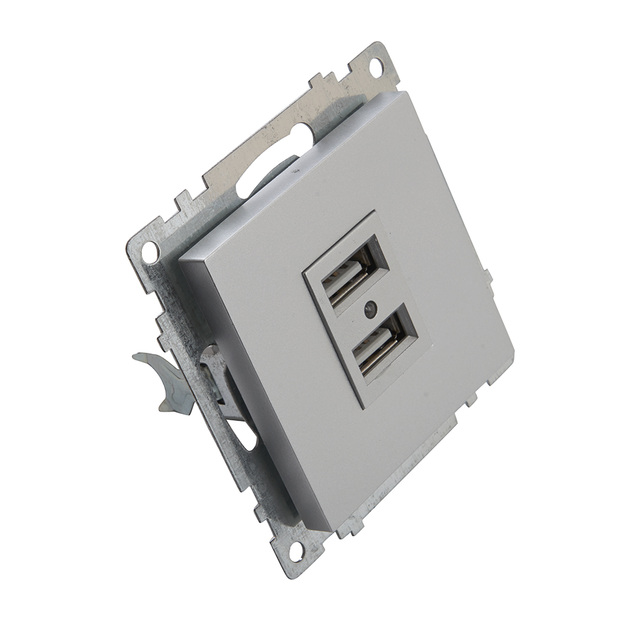 Розетка 2-местная USB (механизм), STEKKER GLS10-7115-03, 250V, 2,4А, серия Катрин, серебро 39588 — фото 7