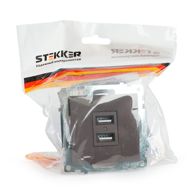 Розетка 2-местная USB (механизм), STEKKER GLS10-7115-04, 250V, 2,4А, серия Катрин, шоколад 49027 — фото 4