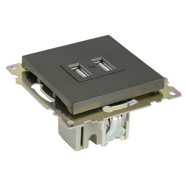 Розетка 2-местная USB (механизм), STEKKER GLS10-7115-06, 250V, 2,1А, серия Катрин, графит 49422 — фото 5
