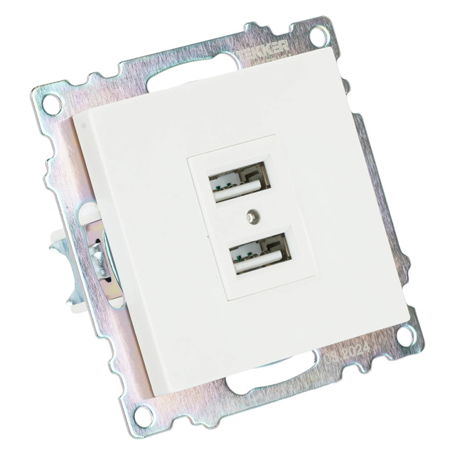 Розетка 2-местная USB (механизм), STEKKER GLS10-7115-01, 250V, 2,4А, серия Катрин, белый 39686 — фото 2
