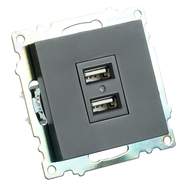 Розетка 2-местная USB (механизм), STEKKER GLS10-7115-05, 250V, 2,4А, серия Катрин, черный 39616 — фото 2