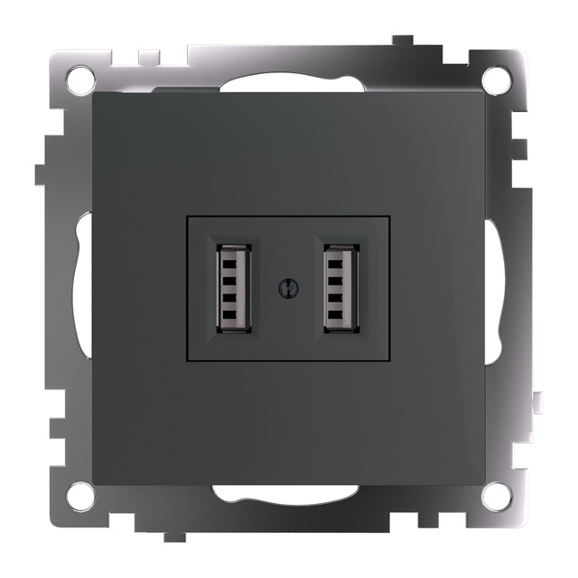 Розетка 2-местная USB (механизм), STEKKER GLS10-7115-06, 250V, 2,1А, серия Катрин, графит 49422 — фото 2