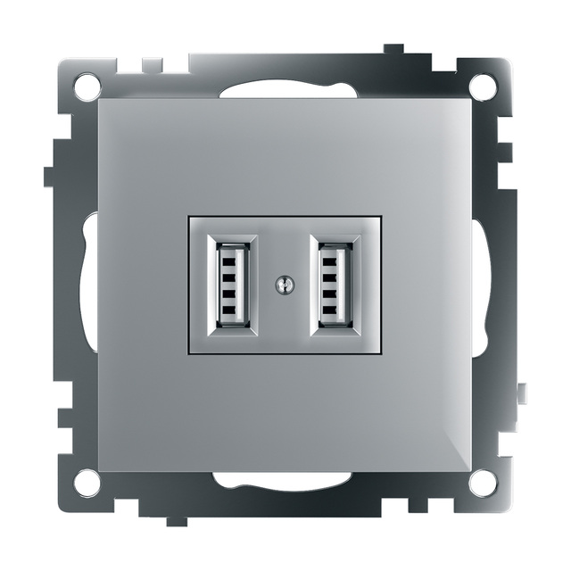 Розетка 2-местная USB (механизм), STEKKER GLS10-7115-03, 250V, 2,4А, серия Катрин, серебро 39588 — фото 2