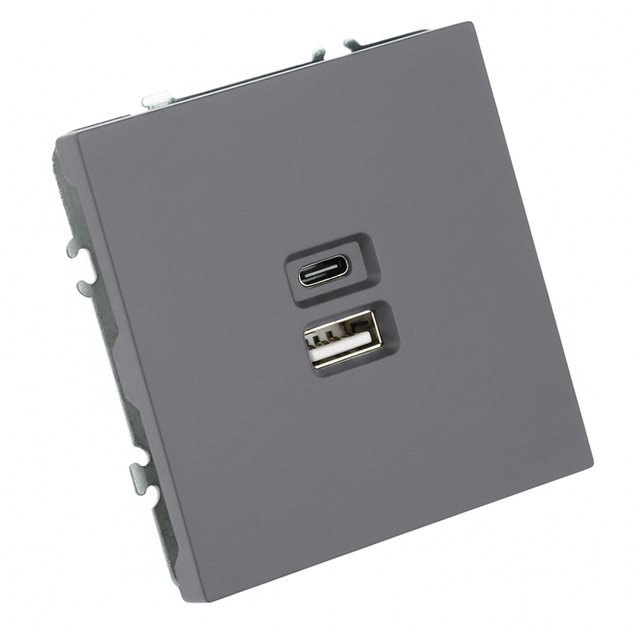 Розетка 2-местная USB + Type C (механизм), STEKKER, 250В, 20W, серия Эмили, RST10-5115-10, платиново-серый, soft touch 49957 — фото 2