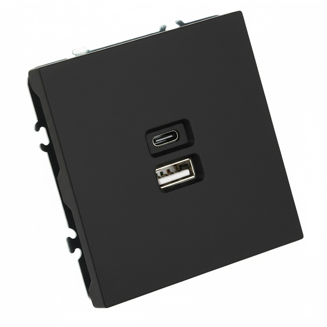 Розетка 2-местная USB + Type C (механизм), STEKKER, 250В, 20W, серия Эмили, RST10-5115-05, черный уголь, soft touch 49853 — фото 2