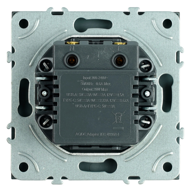 Розетка 2-местная USB + Type C (механизм), STEKKER, 250В, 20W, серия Эмили, RST10-5115-05, черный уголь, soft touch 49853 — фото 5