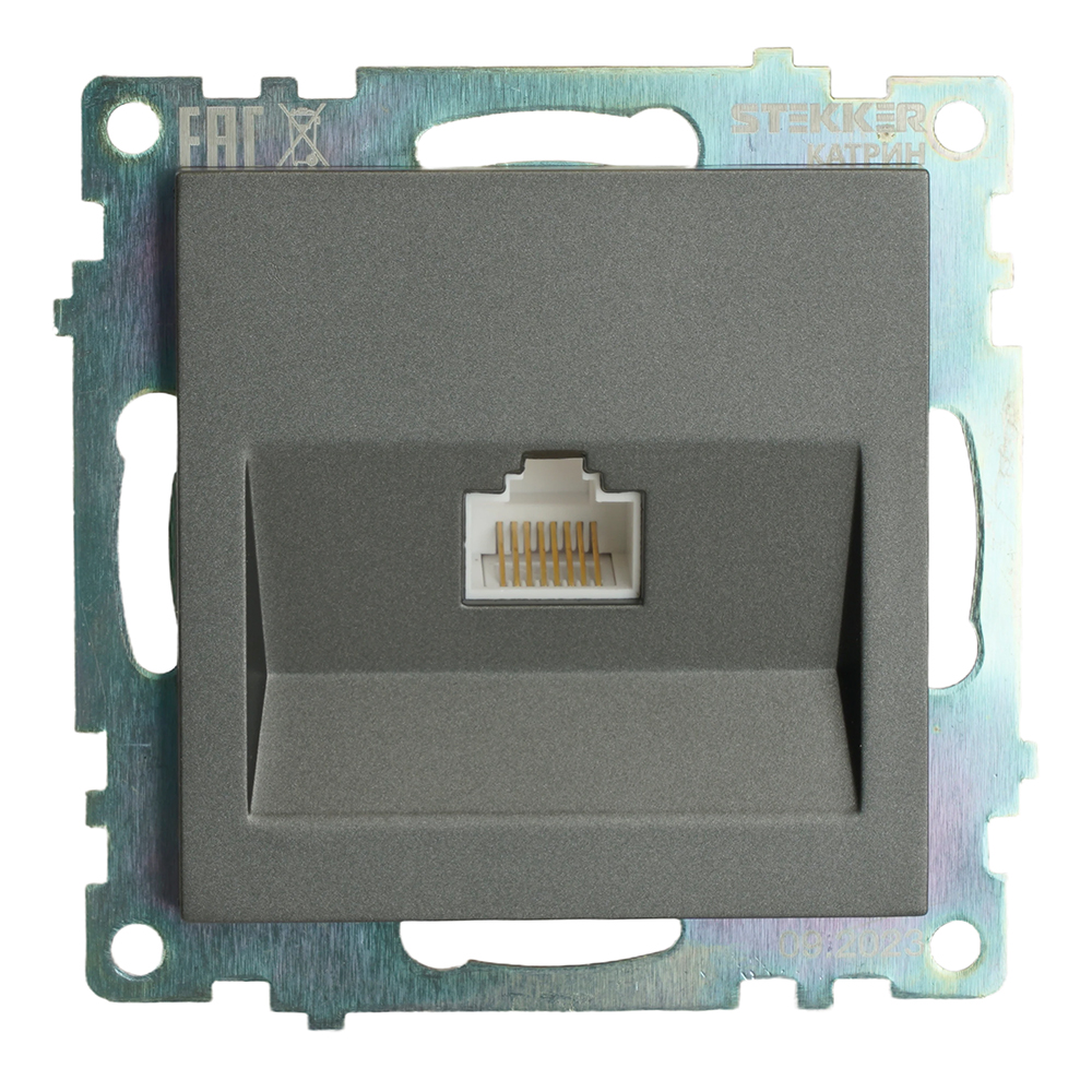 Розетка компьютерная 1-местная RJ-45 (механизм), STEKKER GLS00-7107-06, серия Катрин, графит 49418