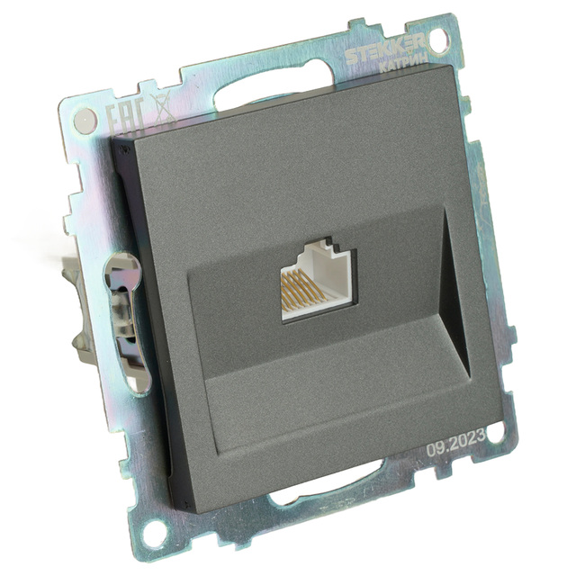 Розетка компьютерная 1-местная RJ-45 (механизм), STEKKER GLS00-7107-06, серия Катрин, графит 49418 — фото 3