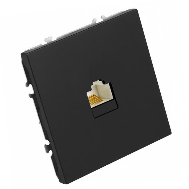 Розетка компьютерная 1-местная RJ-45 (механизм), STEKKER, серия Эмили, RST00-5117-05, черный уголь, soft touch 49847 — фото 2