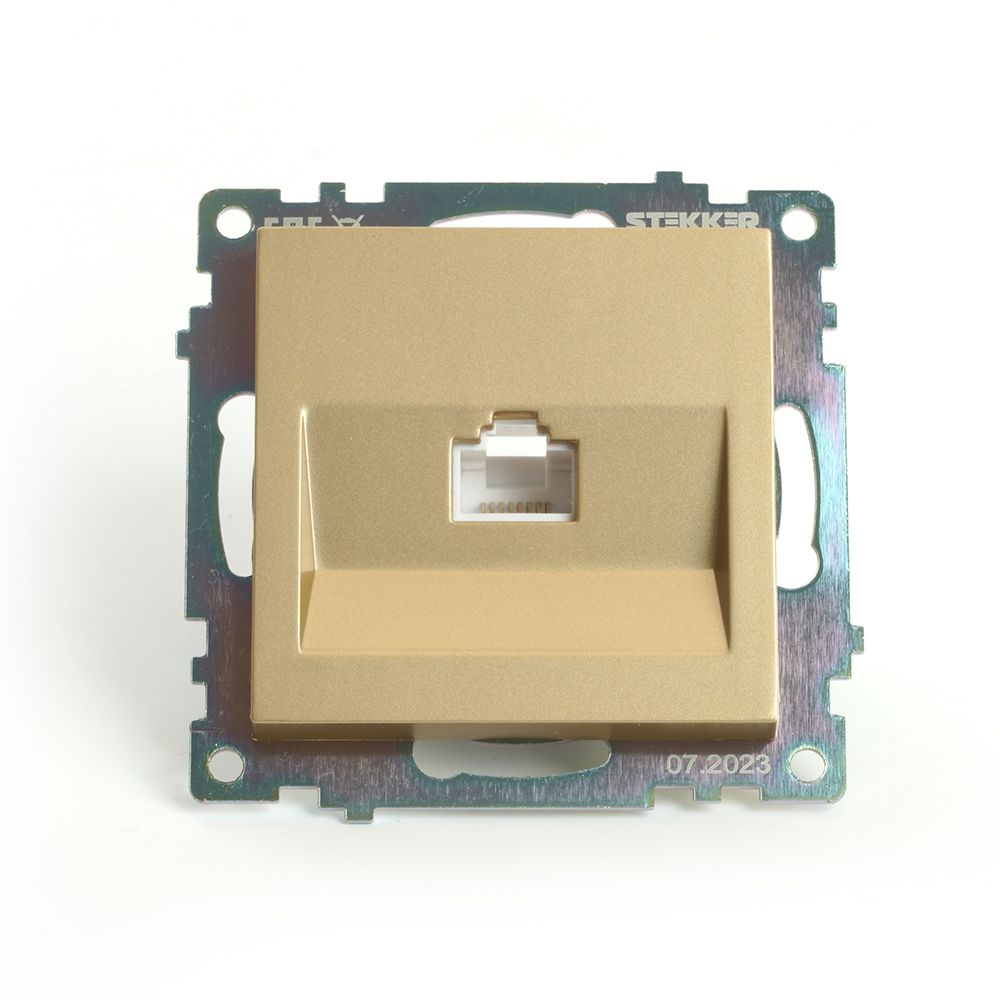 Розетка компьютерная 1-местная RJ-45 (механизм), STEKKER GLS00-7107-08, серия Катрин, золото 49227