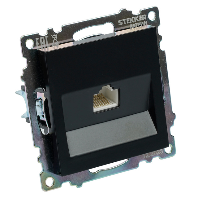 Розетка компьютерная 1-местная RJ-45 (механизм), STEKKER GLS00-7107-05, серия Катрин, черный 39613 — фото 2