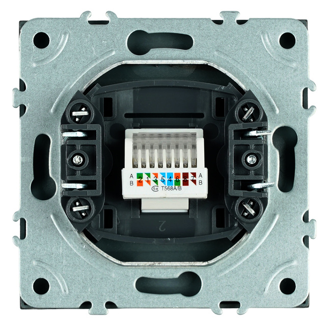 Розетка компьютерная 1-местная RJ-45 (механизм), STEKKER, серия Эмили, RST00-5117-05, черный уголь, soft touch 49847 — фото 5