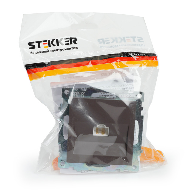 Розетка компьютерная 1-местная RJ-45 (механизм), STEKKER GLS00-7107-04, серия Катрин, шоколад 49023 — фото 7