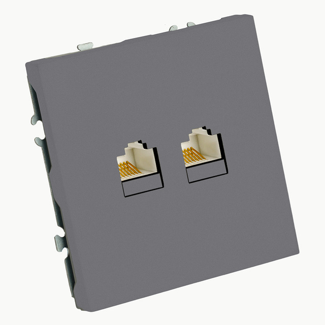 Розетка компьютерная 2-местная RJ-45 (механизм), STEKKER, серия Эмили, RST00-5111-10, платиново-серый, soft touch 49952 — фото 2