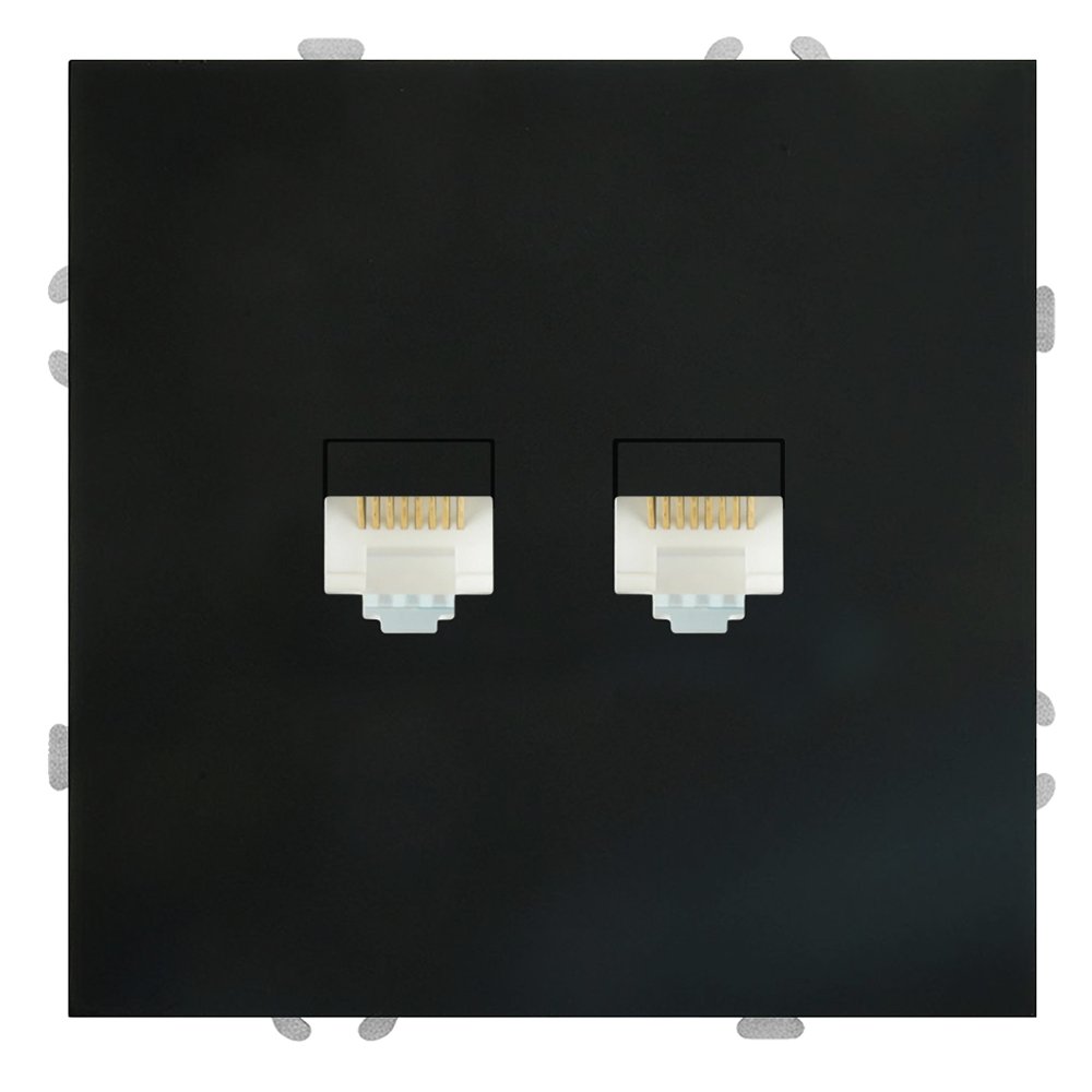 Розетка компьютерная 2-местная RJ-45 (механизм), STEKKER, серия Эмили, RST00-5111-05, черный уголь, soft touch 49848