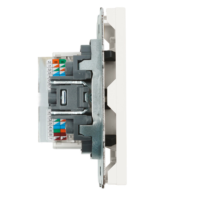 Розетка компьютерная 2-местная RJ-45 (механизм), STEKKER, серия Эмили, RST00-5111-01, белый фарфор, soft touch 49874 — фото 4