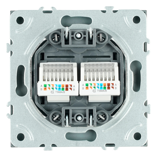 Розетка компьютерная 2-местная RJ-45 (механизм), STEKKER, серия Эмили, RST00-5111-10, платиново-серый, soft touch 49952 — фото 5