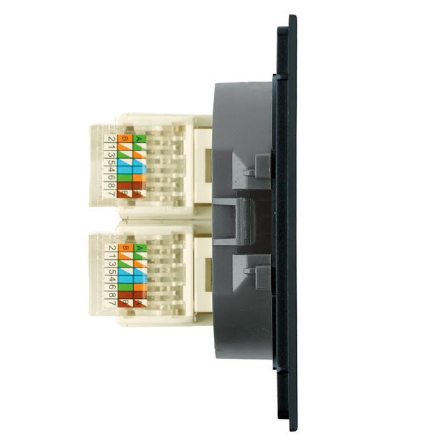 Розетка компьютерная 2-местная RJ-45 (механизм), STEKKER, серия Мия, RST00-3111-05, черный бархат 50451 — фото 4