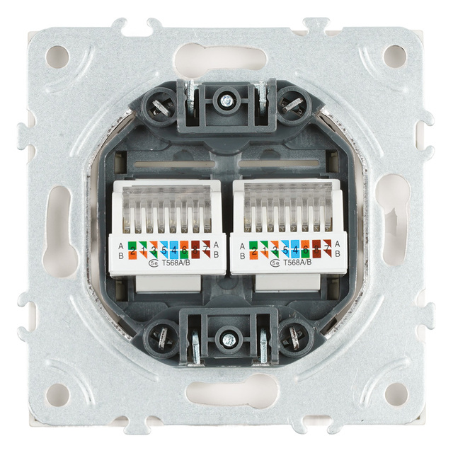 Розетка компьютерная 2-местная RJ-45 (механизм), STEKKER, серия Эмили, RST00-5111-01, белый фарфор, soft touch 49874 — фото 5