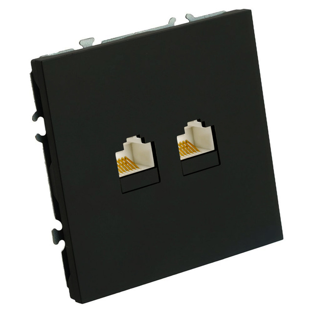 Розетка компьютерная 2-местная RJ-45 (механизм), STEKKER, серия Эмили, RST00-5111-05, черный уголь, soft touch 49848 — фото 2