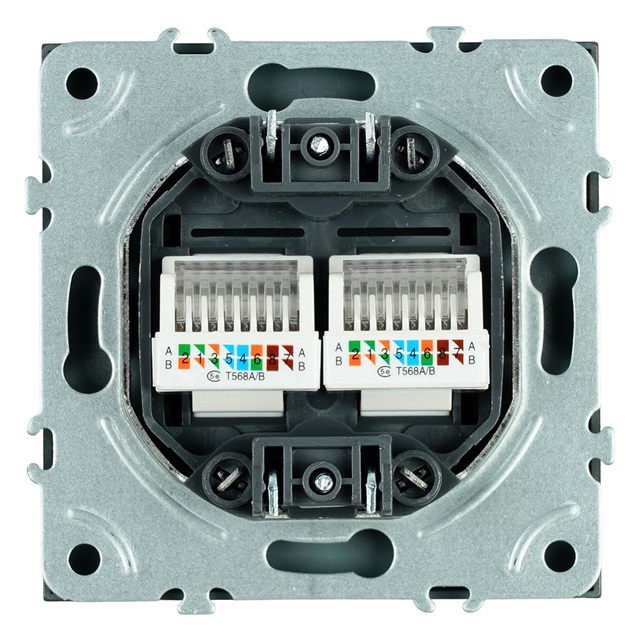 Розетка компьютерная 2-местная RJ-45 (механизм), STEKKER, серия Эмили, RST00-5111-05, черный уголь, soft touch 49848 — фото 5