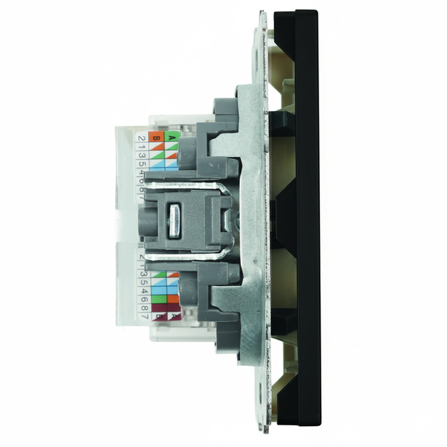 Розетка компьютерная 2-местная RJ-45 (механизм), STEKKER, серия Эмили, RST00-5111-05, черный уголь, soft touch 49848 — фото 4