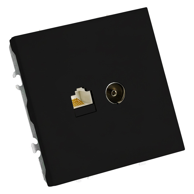 Розетка TV + компьютерная RJ-45 (механизм), STEKKER, серия Эмили, RST00-5106-05, черный уголь, soft touch 49846 — фото 2