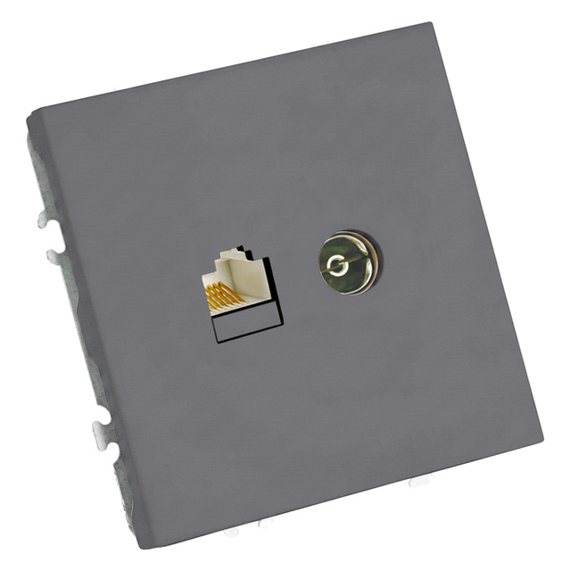 Розетка TV + компьютерная RJ-45 (механизм), STEKKER, серия Эмили, RST00-5106-10, платиново-серый, soft touch 49950 — фото 2