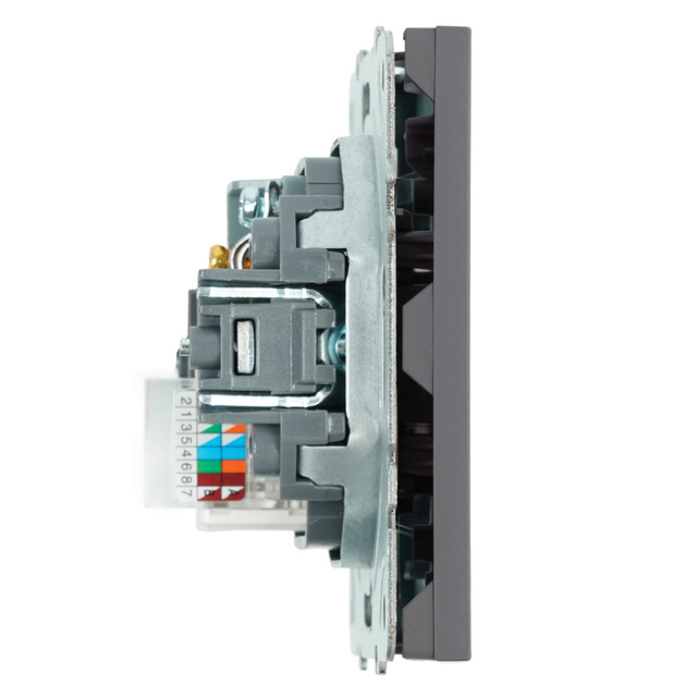 Розетка TV + компьютерная RJ-45 (механизм), STEKKER, серия Эмили, RST00-5106-10, платиново-серый, soft touch 49950 — фото 3