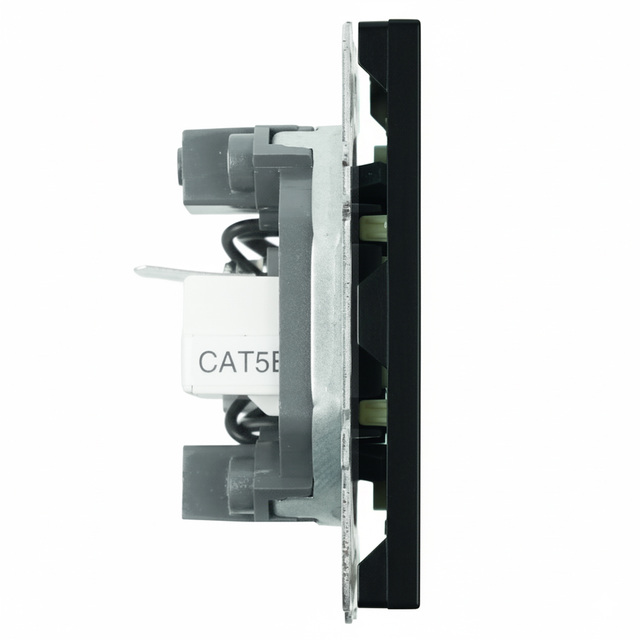 Розетка TV + компьютерная RJ-45 (механизм), STEKKER, серия Эмили, RST00-5106-05, черный уголь, soft touch 49846 — фото 3