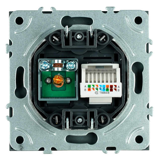 Розетка TV + компьютерная RJ-45 (механизм), STEKKER, серия Эмили, RST00-5106-05, черный уголь, soft touch 49846 — фото 5