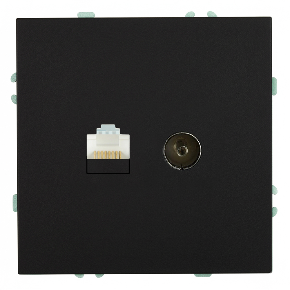 Розетка TV + компьютерная RJ-45 (механизм), STEKKER, серия Эмили, RST00-5106-05, черный уголь, soft touch 49846