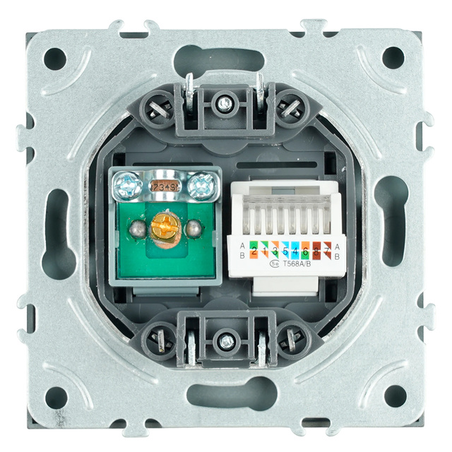 Розетка TV + компьютерная RJ-45 (механизм), STEKKER, серия Эмили, RST00-5106-10, платиново-серый, soft touch 49950 — фото 5