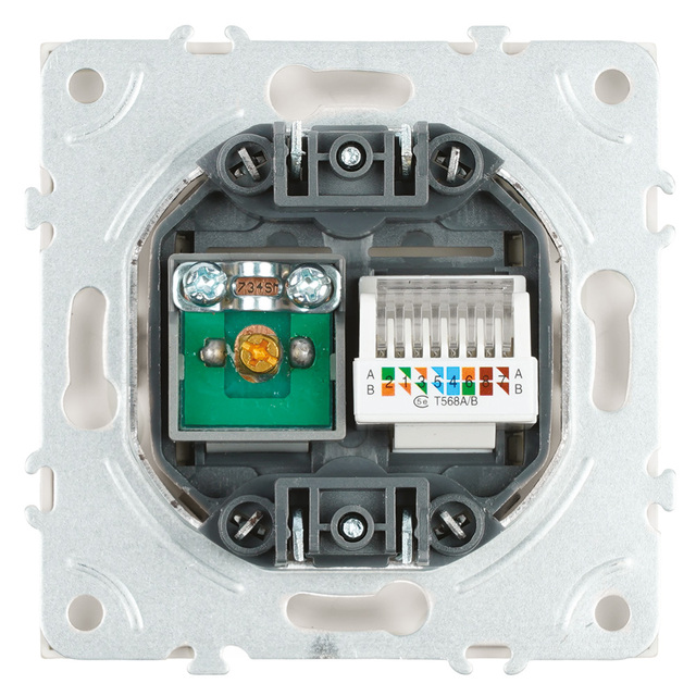 Розетка TV + компьютерная RJ-45 (механизм), STEKKER, серия Эмили, RST00-5106-01, белый фарфор, soft touch 49872 — фото 5