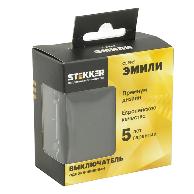Выключатель 1-клавишный (механизм), STEKKER RSW10-5103-05, 250В, 10А, серия Эмили, черный уголь, Soft Touch 49839 — фото 7