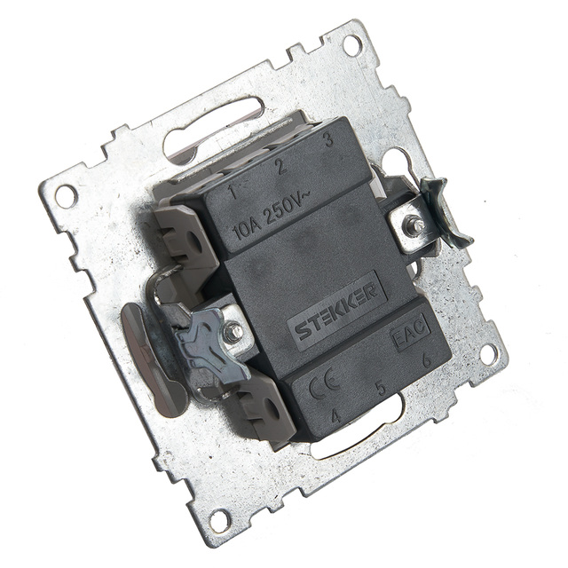 Выключатель 1-клавишный (механизм), STEKKER GLS10-7003-05, 250В, 10А, серия Катрин, черный 39589 — фото 4