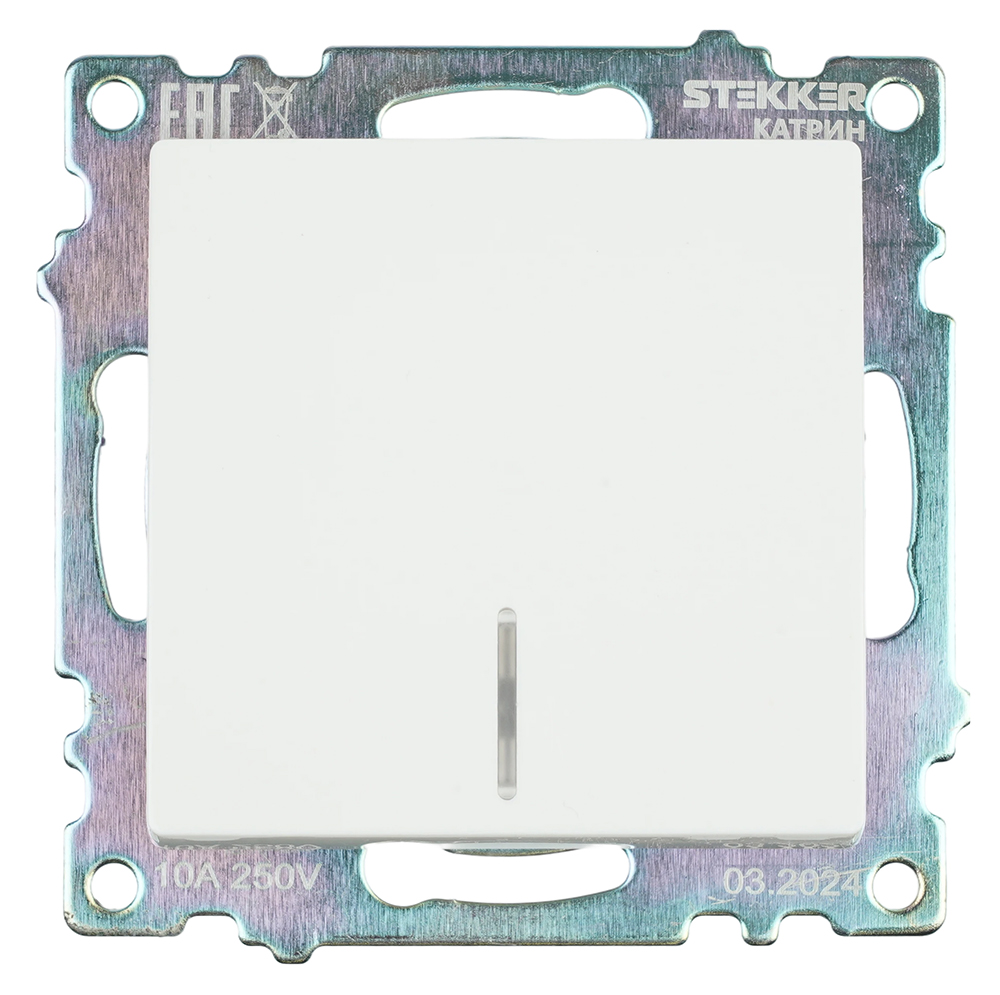 Выключатель 1-клавишный с индикатором (механизм), STEKKER GLS10-7101-01, 250V, 10А, серия Катрин, белый 39299