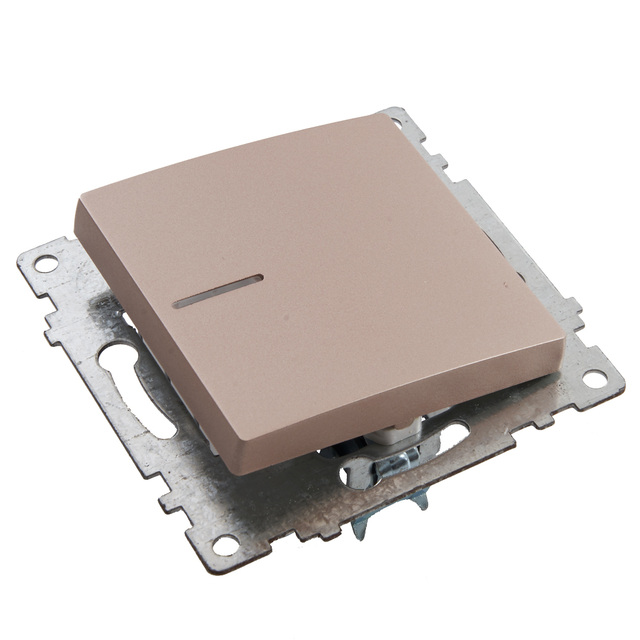 Выключатель 1-клавишный с индикатором (механизм), STEKKER GLS10-7101-02, 250V, 10А, серия Катрин, шампань 39591 — фото 2
