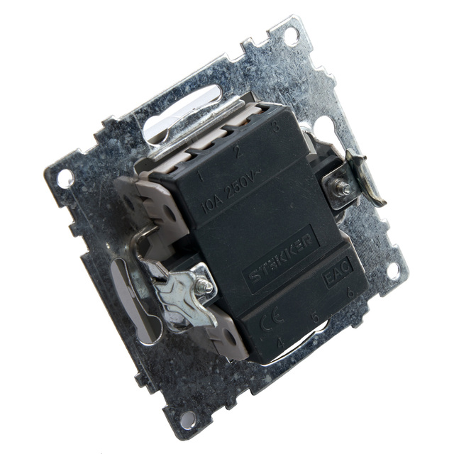 Выключатель 2-клавишный с индикатором (механизм), STEKKER GLS10-7102-02, 250V, 10А, серия Катрин, шампань 39593 — фото 4