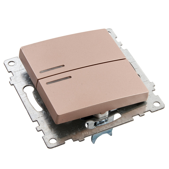 Выключатель 2-клавишный с индикатором (механизм), STEKKER GLS10-7102-02, 250V, 10А, серия Катрин, шампань 39593 — фото 3